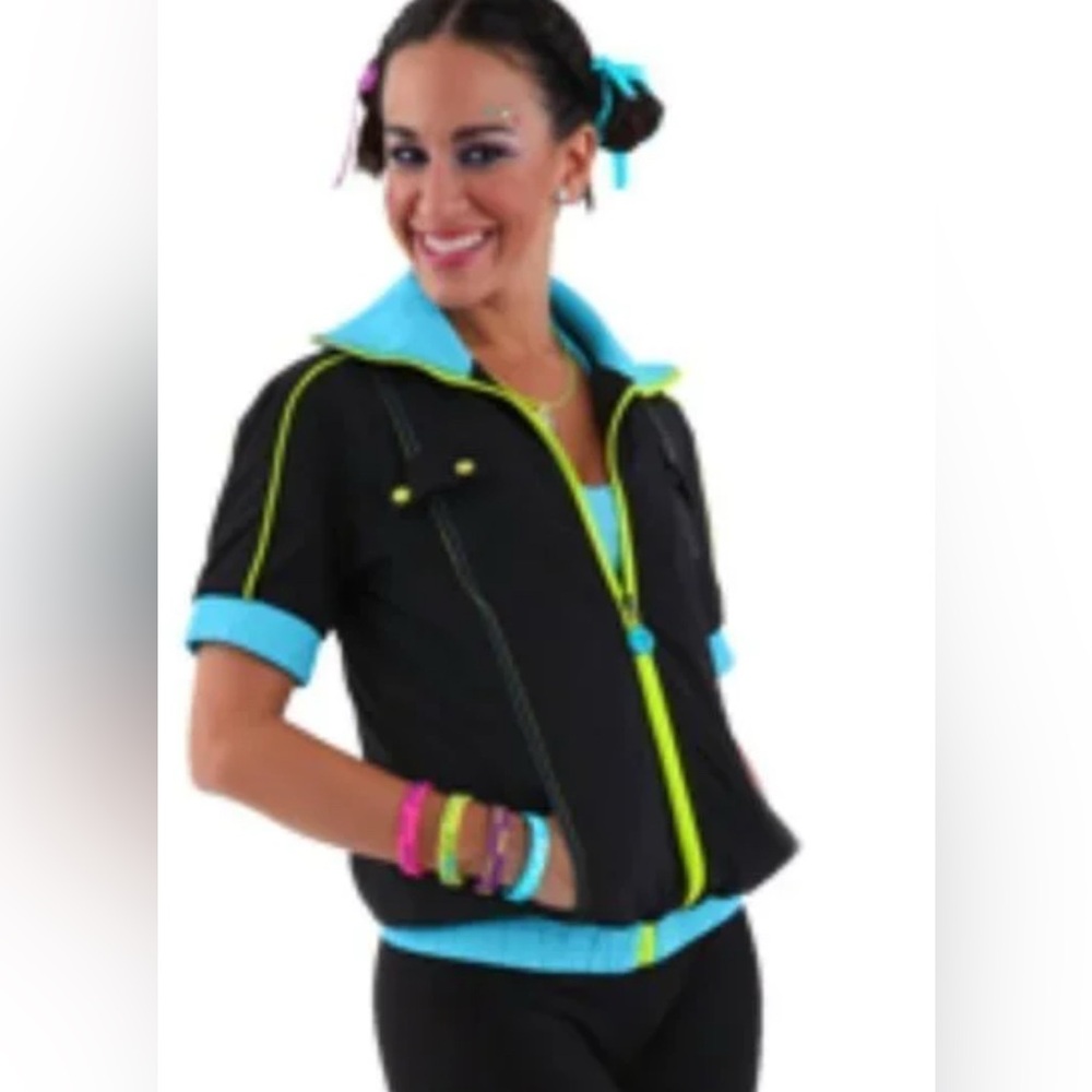 Zumba Fitness Workout Jacket Short Sleeve Full Zip Black Blue Green Size XXL